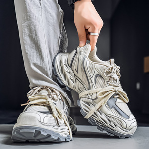 Chunky Dad Shoes <b>Men</b> Mesh Breathable Casual Sports Shoes Low <b>Heel</b> Solid Color Front Laces Platform Shoes Leisure Style - Product Image 3