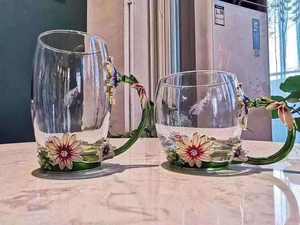 Vaso de Vidrio de Lujo con Decoración de Flores Esmaltadas, Vaso de Agua de Cristal con Cuchara, Juego de Regalo para el Hogar y la Oficina - Product Image 2