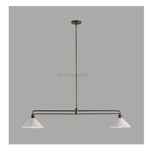 Lustre suspendu moderne de luxe en laiton à 2 lumières, style mi-siècle, luminaire de plafond linéaire réglable pour îlot de cuisine et salle à manger - Product Image 1