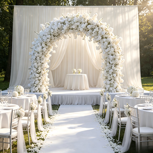 Arco Floreale di Lusso Verde e Rosa, Fiori Artificiali per Matrimoni, Archi Riutilizzabili per Feste, Sfondo per Foto Booth all'Aperto, 8 Piedi - Product Image 5
