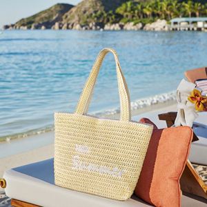Sacs de plage brodés avec la phrase « HELLO SUMMER », sacs de plage à grande capacité, sacs de plage en paille pour les voyages en plein air - Product Image 3