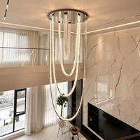 Lustre en cristal de luxe pour villa, duplex, salon, LED, longue cascade de perles, suspension décorative pour hall d'hôtel