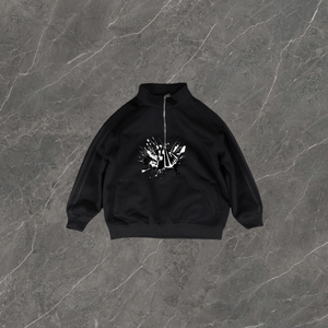 Sudadera con capucha oversize de felpa lavada con cremallera de un cuarto para hombre, estilo streetwear, con logo personalizado - Product Image 1