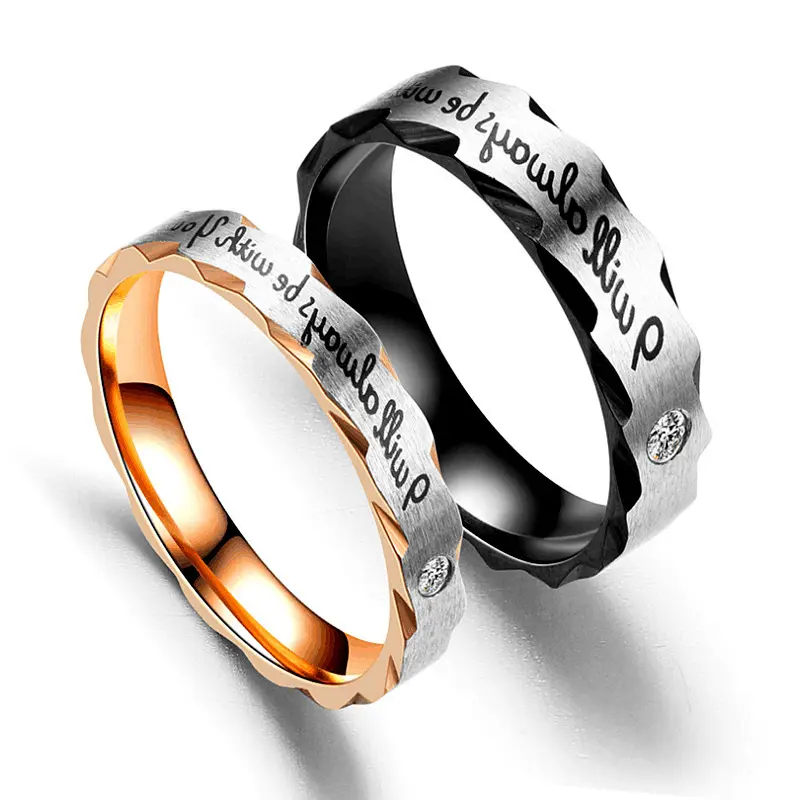 Punk Style Couple Rings Titanium Steel Enamel Engagement Jewelry Rings Eternal Love Promise Ring Set for Men Women