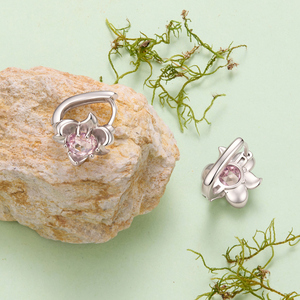Pendientes de plata con forma de flor y cristales rosas con engaste de garra para mujer, estilo romántico - Product Image 3