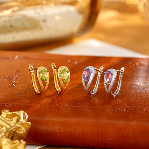 Pendientes de Aro Toderi 9 con Piedras Preciosas Coloridas en Forma de Gota, Piedra Natural, Plata 925, Chapado en Oro, Antideslustre, Acabado Cepillado, Modernos, de Tercera Marca - Product Image 2