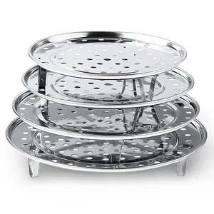 New arrival wholesale kitchen 18/20/22/24/26cm heavy duty reusable round stainless steel steamer rack stand tray
