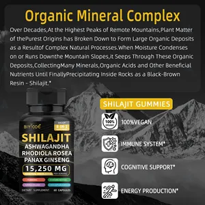 Nouveaux comprimés de shilajit + ashwagandha + ginseng 8 en 1 riche en nutrition suppléments de soins de santé capsules de shilajit himalayen