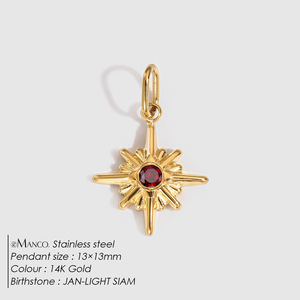 Collana con Ciondolo HB563 in Acciaio Inox di Alta Qualità, Otto Punte con Pietra Portafortuna dei 12 Mesi, Accessorio di Gioielleria alla Moda - Product Image 5