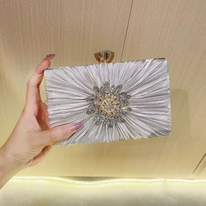 New for Cross Border Birthday Wedding Silk <b>Clutch</b> Pleated Shiny Rhinestone Dress Evening Bag Bag Tanjing - Product Image 2