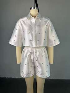 STOCK Plain Studs <strong>Women's</strong> Two Pieces <strong>Set</strong> <strong>Short</strong> <strong>Shirt</strong> Top <strong>and</strong> Boyleg <strong>Short</strong> <strong>Set</strong> Plus Size Africa Outfits <strong>S</strong>-2XL - Product Image 4