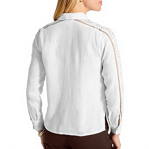 Nueva llegada: Camisa de lino transpirable con botones y diseño calado, manga larga, blusa informal para mujer - Product Image 3