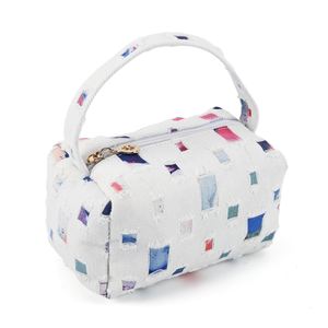 Wholesale Custom Fashionable Eco Cosmetic <b>Make</b> <b>up</b> Storage Personality Patchwork Denim Shopping <b>Pouch</b> Bags with Zipper and Handle - Product Image 4