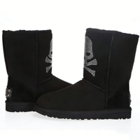 Bottes d'hiver en cuir de vache et peau de mouton, design crâne en cristal, semelle antidérapante, logo et style personnalisés, vente en gros ODM/OEM