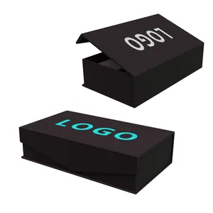 Роскошная жесткая складная черная упаковочная Магнитная закрывающая крышка картонная Складная магнитная Подарочная коробка с логотипом
