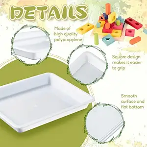 Plastic Art Trays Activity Crafts Tray Organizer Tray Serving Tray For Home School Kids DIY Projects Painting Beads White