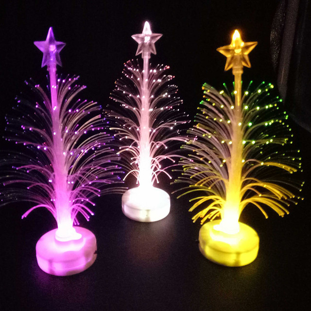 Popular Children Xmas Gift LED Color Changing Mini Christmas Xmas Tree Colorful LED Fiber Optic Night Light Christmas Tree