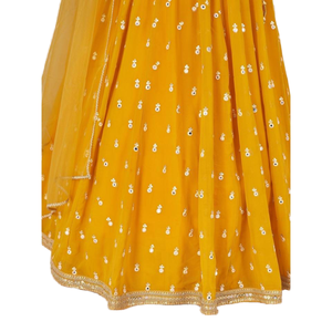 Magnifique Lehenga Choli jaune en Georgette semi-cousu avec Dupatta, orné d'un élégant travail de broderie pour mariages - Zeel Clothing - Product Image 1