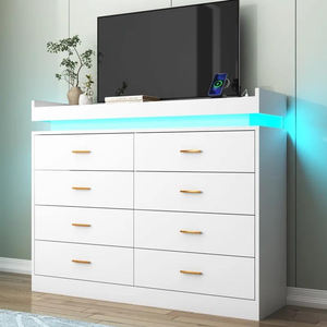 שידת מגירות מודרנית עם תאורת לד, גימור לבן ואחסון מרווח - Product Image 6