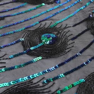 Luxury Thêu Emerald Xanh 100% Polyester Thêu <span class=keywords><strong>Peacock</strong></span> Tail <span class=keywords><strong>Pattern</strong></span> Sequin Vải - Product Image 4