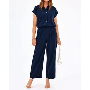 Conjunto de 2 Piezas para Mujer, Top de Manga Corta y Pantalones Palazzo, Atuendo Casual de Verano, Tela Crepé Transpirable - Product Image 5
