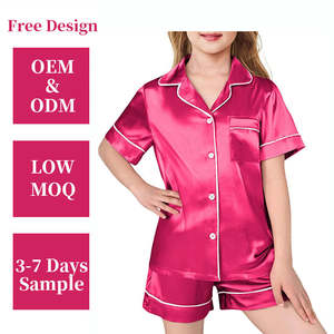 Pigiama per Ragazze in Raso Setoso, Abbigliamento <span class=keywords><strong>da</strong></span> <span class=keywords><strong>Notte</strong></span> con Bottoni, Set Pigiama per Bambine, Abbigliamento <span class=keywords><strong>da</strong></span> Casa, <span class=keywords><strong>Camicia</strong></span> <span class=keywords><strong>da</strong></span> <span class=keywords><strong>Notte</strong></span> per Ragazze - Product Image 1