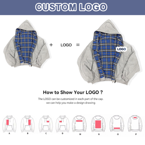 <span class=keywords><strong>Felpa</strong></span> da Uomo Personalizzata Oversize con Cappuccio Zip e Spalle Scivolate in Spugna Francese Pesante Double-Face Reversibile a Scacchi Stile Retrò - Product Image 2