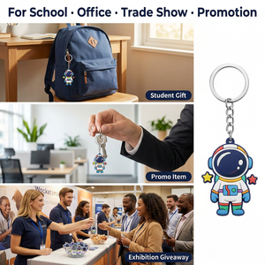 Porte-clés en PVC souple personnalisé en gros, robot, <span class=keywords><strong>alien</strong></span>, fusée, espace, caoutchouc, logo personnalisé, porte-clés 3D pour cadeaux promotionnels d'entreprise - Product Image 3