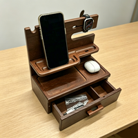 Station de Recharge pour Téléphone en Bois Naturel Marron, Organisateur de Bureau, Station de Charge pour Table de Chevet, Cadeau Idéal pour Hommes - Ventes Flash