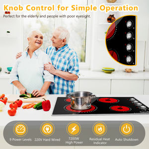 30 Inch <b>electric</b> cooktop 4 burners ceramic cooktop Knob control <b>electric</b> cooktop 7200W radiant <b>electric</b> cooktop - Product Image 2