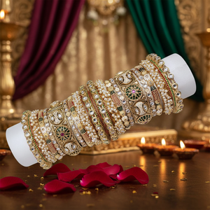 Elegant Kundan Meenakari and Pearl <b>Bangles</b> <b>Set</b> Designer Glam Finish Jewelry Perfect for Weddings and Party Wear - Product Image 3