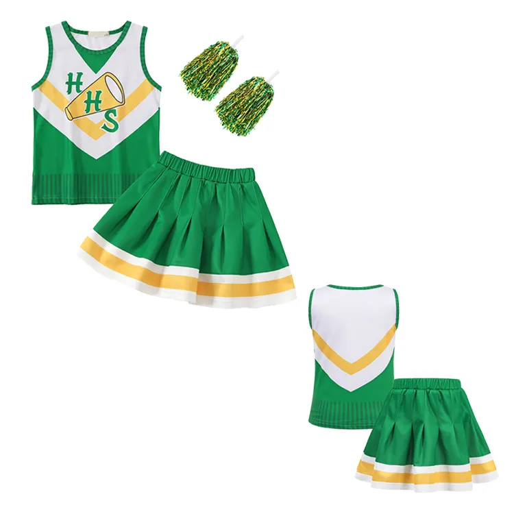 Girls Women Chrissy Cheerleader Costume Hawkins Cheerleading Outfits Kids Adult Stranger Halloween S4 Green Uniform Dress Up