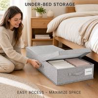 Boîte de rangement pour sous le lit, 31,5x15,7x6 pouces, intérieur imperméable, 3 sections, couvercle pliable, organisateur de vêtements, gain de place