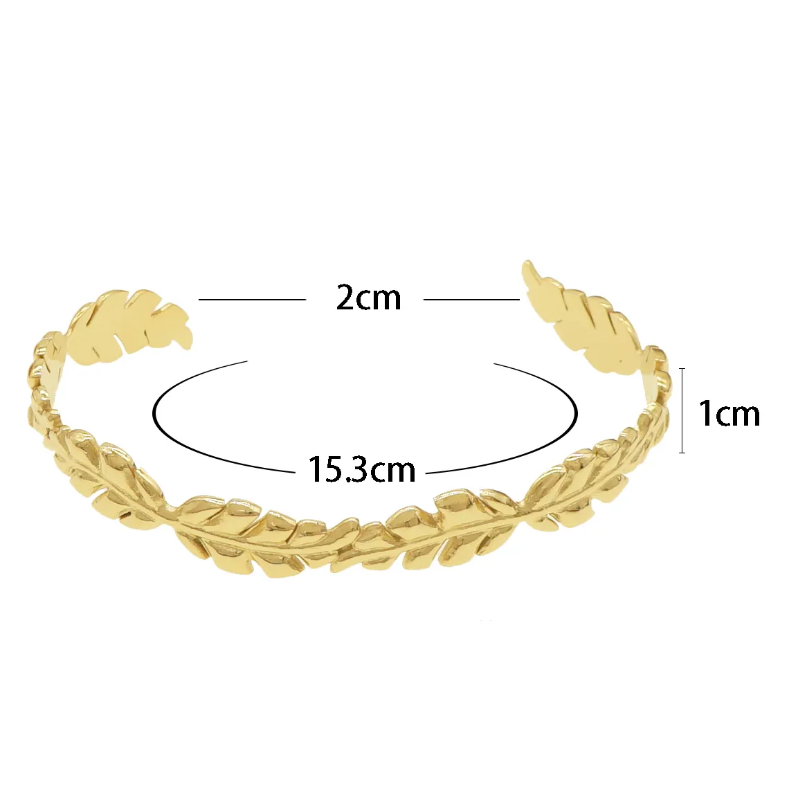 Simple 14K gold plated adjustable leaf bangle stainless steel cuff bracelet for women gift