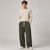 Pantalon large droit décontracté pour homme MENGTU en velours côtelé polyester/coton, taille mi-haute élastique avec cordon de serrage ajustable et patchs, idéal pour l'hiver
