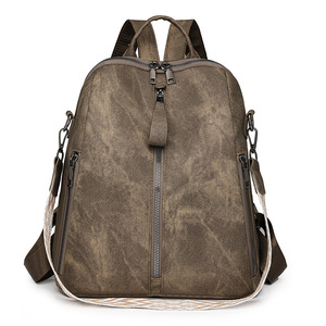 2025 nueva mochila de cuero PU para mujer, bolso de viaje multiusos suave de estilo Retro americano europeo con diseño informal para exteriores - Product Image 3