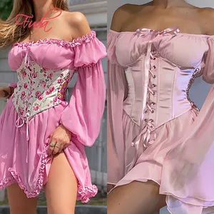 FUDA AD93 2023 New Long Pink Cut Out Vacation Belt Dress Tunic Women Summer Clothing Beach Wear dress