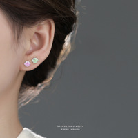 Boucles d'oreilles clous en argent pur S999, zircon étincelant, motif œil porte-bonheur, design de niche, texture spirale, Ganku, vente en gros