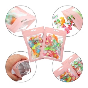 In Stock Custom Printed Resealable Mylar <b>Bags</b> with Window for Lip Gloss Eyelash Sample Jewelry Pink Food Packaging PE Zipper Top - Product Image 4