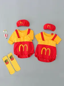 婴儿服装夏季连身衣超可爱100天照片哈服装男孩和女孩婴儿薯条包屁衣服秋装