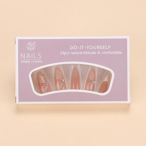 สติกเกอร์ติดเล็บแบบยาวทำด้วยมือสไตล์ฝรั่งเศส30ชิ้นริบบิ้นไรน์สโตนสีขาวแบบถอดได้สติกเกอร์ติดเล็บสุดฮอต - Product Image 3