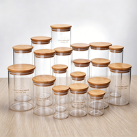 Contenants de stockage en verre écologiques multi-tailles pour épices, grains de café, noix, thé, biscuits, avec couvercles en bambou pour aliments