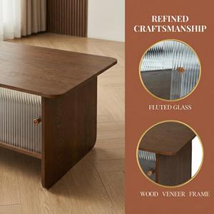 Mesa de Centro Rectangular Moderna y Minimalista de 47 Pulgadas, Resistente, con Gabinete de Almacenamiento y Puertas Corredizas de Vidrio para Sala de Estar - Product Image 3