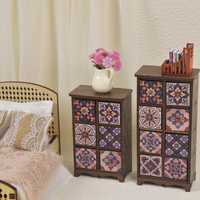 Commode miniature pour maison de poupée, motif floral mandala, en laiton marron, avec bouton en bois, rangement, présentoir, organisateur, décoration, ornement, cadeau