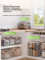 Panier de rangement rectangulaire empilable en acier inoxydable 304 avec poignée pour cuisine et salon - Rangement domestique