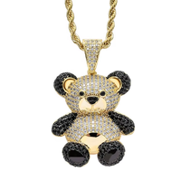 Collier Hip Hop en plaqué or véritable avec zircon et laiton, pendentif panda, collier avec pendentif panda