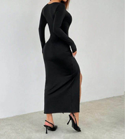 Robe moulante de haute qualité à col carré et fente haute pour femmes