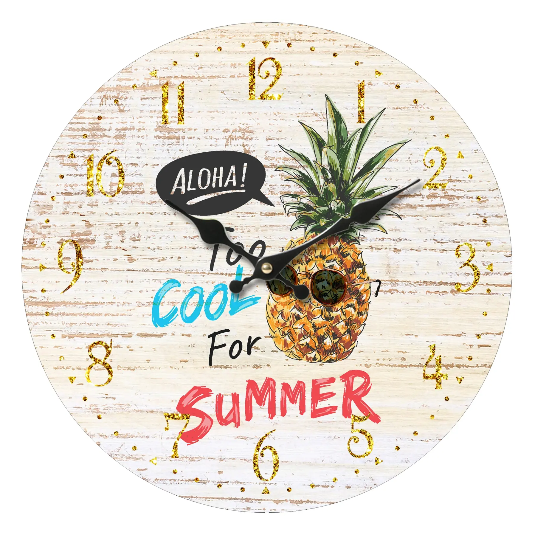 Cool Pineapple Design Wall Art Glass Clock For Home Decoration Kitchen