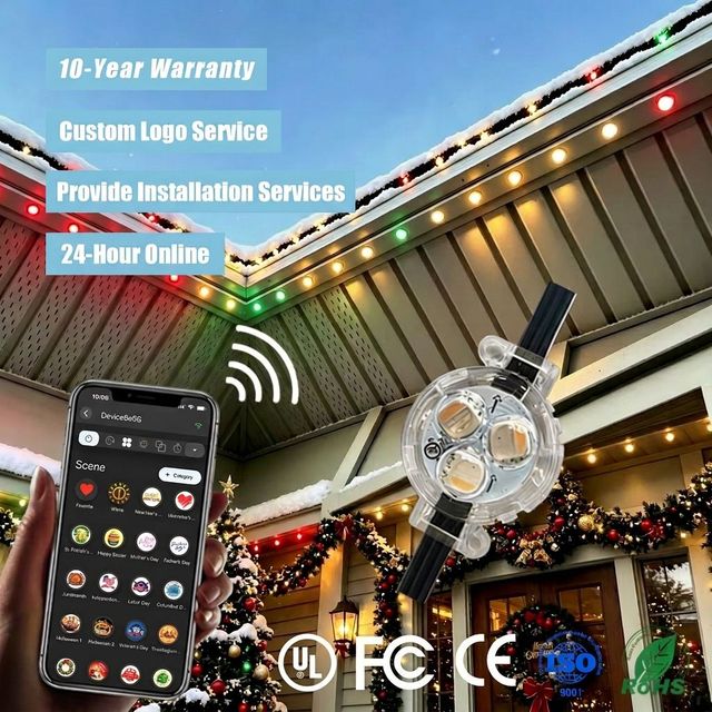 UCS2904 IP68 Outdoor Permanent Christmas Lights 12V 24V 36V Smart Wifi Controller House Eave Pixel Point Light 30MM Track Light