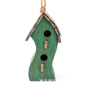 Wooden Birdhouse Green Irregular Shape Hanging Ornament Handmade <b>Garden</b> Decoration - Product Image 3